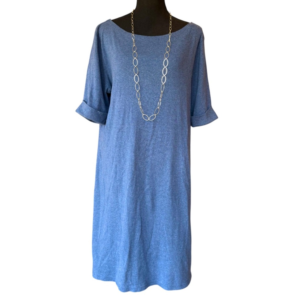 KAREN SCOTT HEATHER BLUE JERSEY DRESS *LARGE *CASUAL SOFT MIDI T-SHIRT DRESS